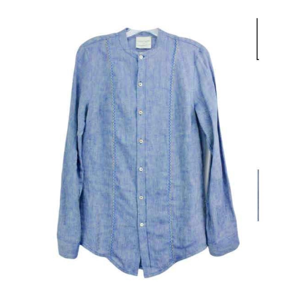 Forte_Forte made in Italy Metallic Embroidered Stripe Linen Shirt